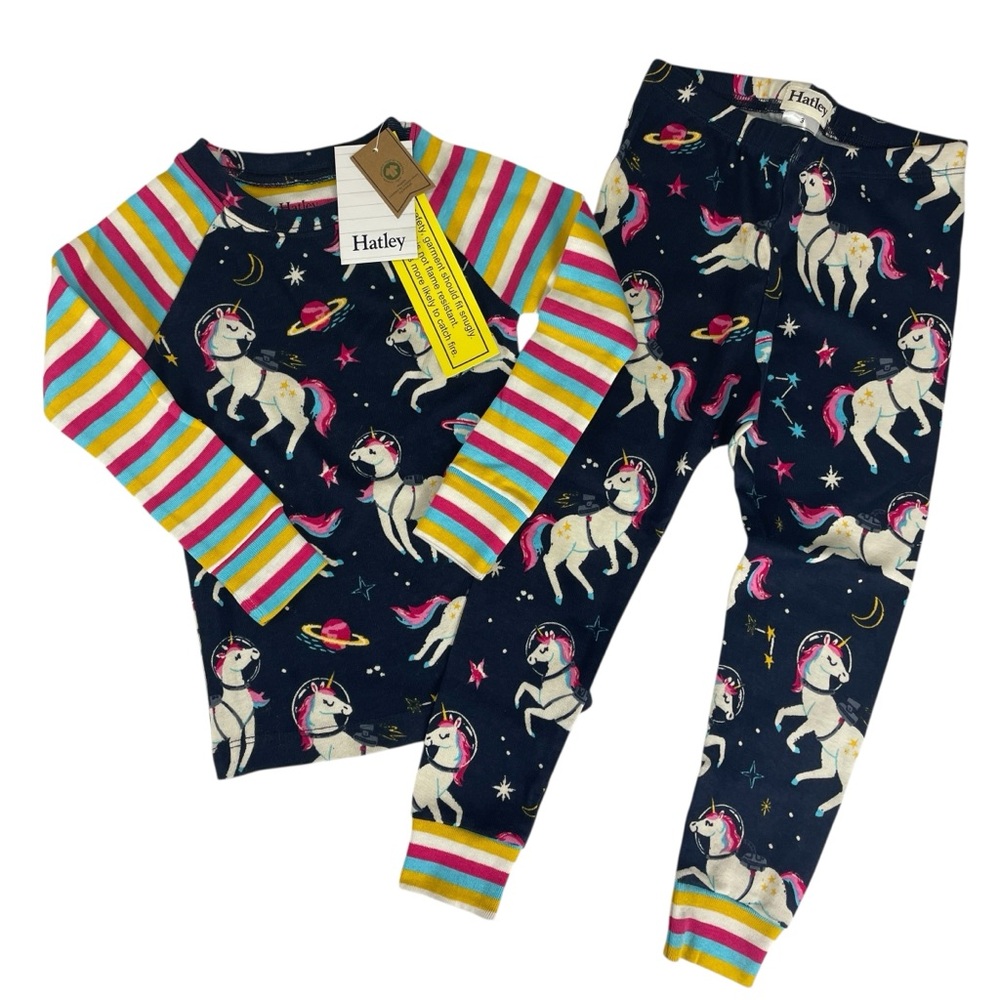 Hatley Kids Space Unicorns Raglan Organic Cotton Pajama Set Size 3 NWT